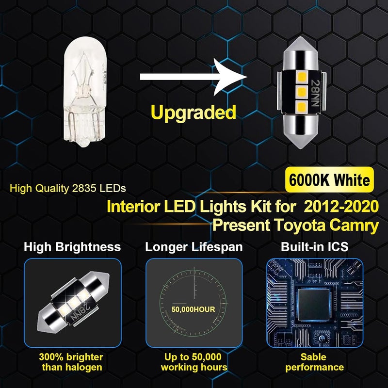 EASY EAGLE LED Interior Car Lights for Toyota-Camry-2012-2020: 13 Piece Kit White LED Light Bulbs - Super Bright 6000K + Install Tool - Image 4